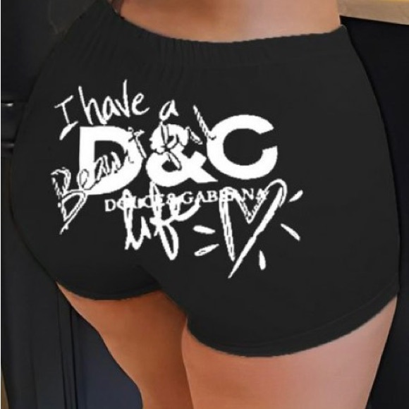 Sexy Short Shorts Bodycon I HAVE A BEAUTIFUL LIFE D & C Across Butt Black Shorts - Picture 1 of 9